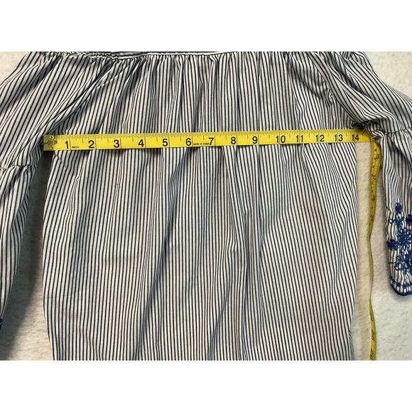 Chillipop Shirt Girls 7 8 Off Shoulder Embroidered Floral Striped Top - Picture 3 of 8